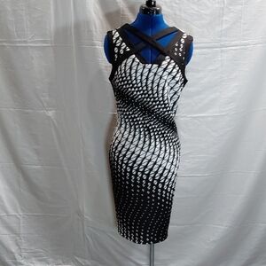 Enfocus Studio Black and White Patterned Midi Dress